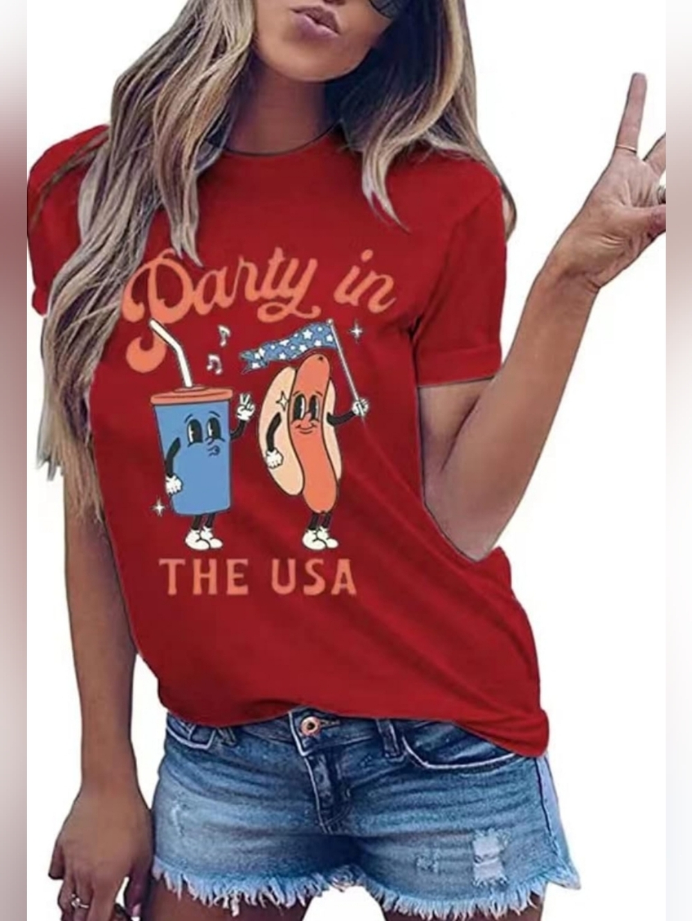 Patriotic Graphic Tee Red Party in the USA 4th Of July Size XL